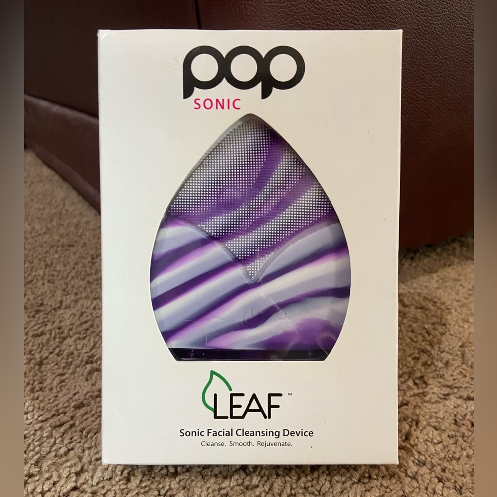 POP SONIC LEAF Sonic Facial Cleansing Device Purple Marble Cordless OPEN Box